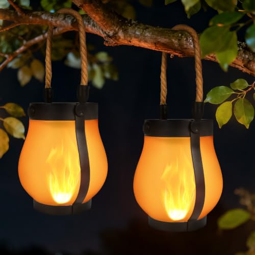 Adiwo Solar Laternen für Draußen, 2 Stück Solarlaterne für Außen mit Realistische Flammeneffekte, Solarlampen für Außen Hängend mit Dualmodus, Solar Laterne Garten Deko mit Flacker Effekt