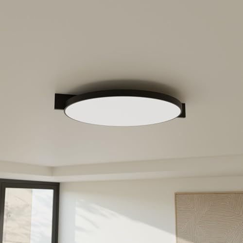 LUMIÈRE Design Deckenleuchte 'Resa' LED warmweiß 2700 K nicht dimmbar CRI 95 rund flach Aufbauleuchte Wohnlicht modern für Wohnzimmer Flur Schlafzimmer Schwarz 34cm