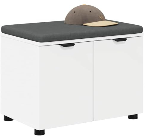 vidaXL Flurbank mit Kissen mit Regal mit Speicher Weiß 60 x 38 x 46 cm, Moderner Flurbank, Bequeme Sitzgelegenheit, rechteckiges Design für den Eingangsbereich, gepolsterte Sitzfläche