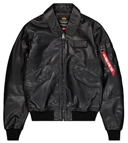 Alpha Industries Herren CWU-45/P Leather Bomberjacke, Black, L