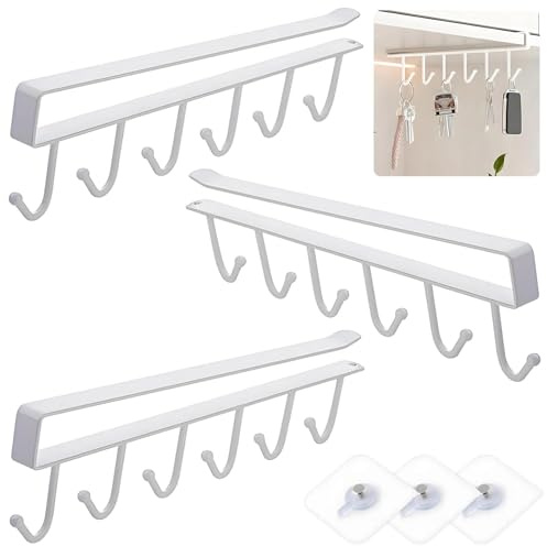 Binmiza Cup Holder Under Cabinet, 3 Pcs Mug Holders Under Shelf for Kitchen with Screw Sticker, Space Saving Cup Holder Kitchen Organizer, No Drilling Mug Rack for Coffee Cups, Utensils