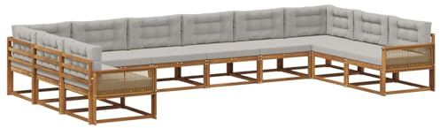 vidaXL Outdoor-Sofagarnitur mit Kissen 10 pcs Natürlich und Hellgrau, Moderner Garten-Sofa, strapazierfähige Lounge, Elegantes Patio-Sofa, Sitzplatz im Garten, Möbel für Poolbereich