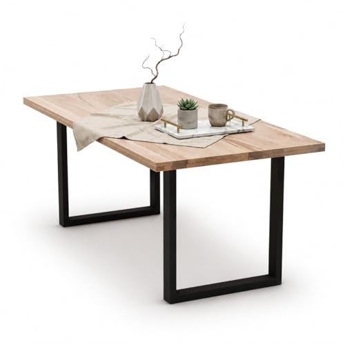 Liadomo Esstisch Eiche 240x100 cm Glasgow, U-Gestell schwarz | Massivholztisch Eiche, 40mm Tischplatte geölt, Tisch für Esszimmer, Robust & Pflegeleicht, Unikat, Metallgestell schwarz