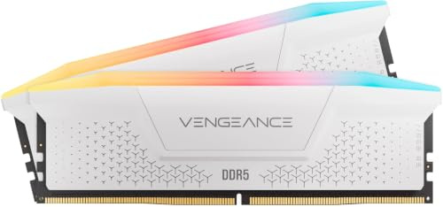 CORSAIR Vengeance RGB RS DDR5 16Go (2x8Go) Jusqu'à 6000MHz AMD Intel RAM | Mémoire pour Ordinateur de Bureau, Compatible AMD EXPO et Intel XMP 3.0, CL36, Blanc, (CMG16GX5M2E6000Z36W)