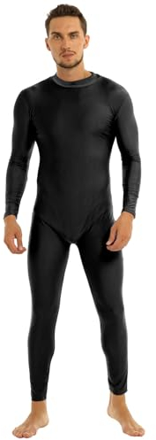 CHICTRY Herren Body Einteiler Sport Langarm Overall Stehkragen Jumpsuit Ganzkörper Turnanzug Mit Reißverschluss Stretch Tanzkleidung Dancewear Schwarz XXL