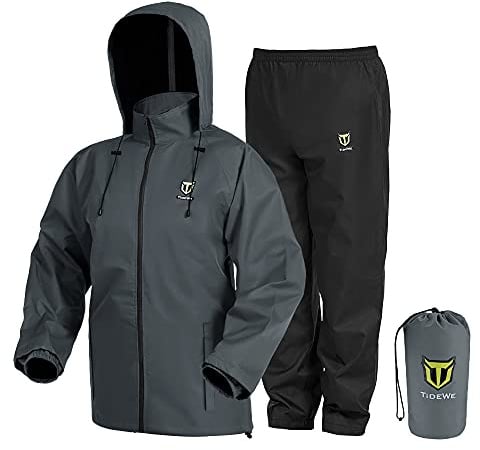 TIDEWE Rain Suit, Waterproof Breathable Lightweight Rainwear (Gray Size XXL)