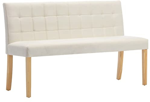 vidaXL Bank 140 cm Creme Samt Sitzbank mit Rückenlehne im Stepp-Design Polsterbank mit Samtbezug Flurbank Flurmöbel Sofa Couch Wohnzimmerbank
