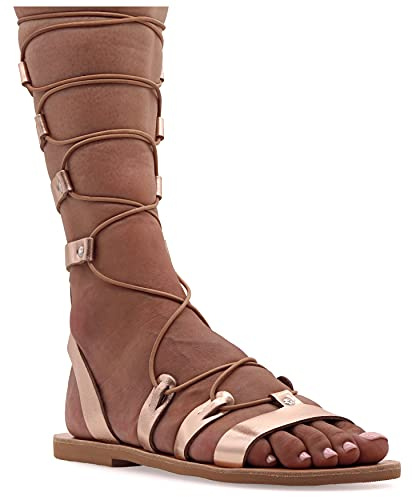 Emmanuela Sandales en cuir dans un style grec ancien, des sandales de gladiateur plat à la main avec des orteils ouverts, des chaussures d'été pour femmes
