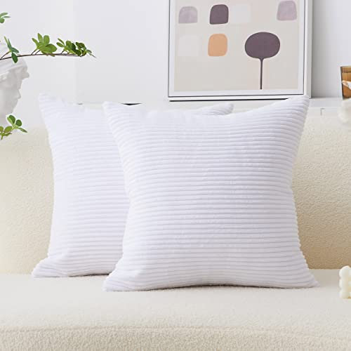 Home Brilliant White Large Cushion Covers 65cm X 65cm, Striped Corduroy Cushion Cover for Couch Super Soft Pillow Covers, 65X65, 26 inch, 2 Pieces, Pure White