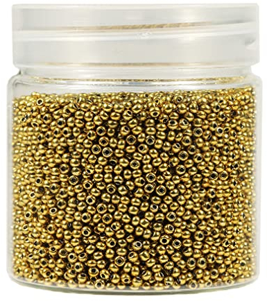 Bala&Fillic 2mm Runde Perlen zum Auffädeln 10000pcs/110 Gramm in Box,12/0 Goldene GlasPerlen kleine Rocailles Perlen für Machen Schmuck Ohrring Armbänder Halskette (Goldene)