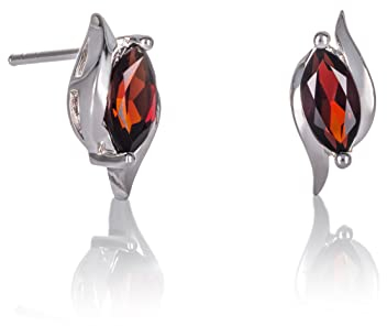 Namana Sterling Silber Ohrstecker mit natürlichen Granat-Edelsteinen für Damen und Mädchen, 925 Silber Ohrringe mit Halbedelsteinen, Silber Ohrschmuck für Frauen mit Marquise geformten Granat
