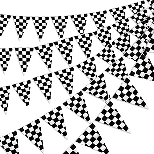 Bandera a cuadros blanca y negra de 10 m, banderas triangulares para carnavales, escuela, patio, piscina, camping, cumpleaños, boda, baby shower, decoración de Navidad interior y exterior