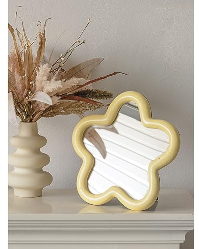 APLUSH Grün/gelber Kosmetikspiegel zur Wandmontage, Reisekosmetikspiegel mit Klappbarem Ständer für die Schreibtischplatte (Color : Yellow)