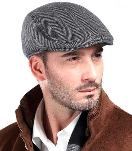 Comilaka Homme Casquette Plate Béret Reglable Casquettes Souples Chapeau Herringbone avec Cache-Oreilles Gatsby Vintage pour Automne et Hiver