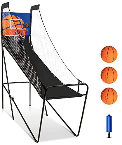 COSTWAY Basketballautomat klappbar, elektrischer Basketballständer mit 3 Basketbälle & Pumpe, Punktezähler, Arcade-Basketballspiel Schießmaschine für Indoor & Outdoor