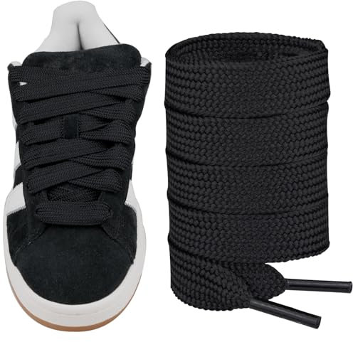 Endoto Cordones para Adidas Campus 00s Zapatos, 16mm de ancho Agujetas Cordón de Repuesto planos y gruesos para zapatillas Shoelaces Laces - Negro, 54 pulgadas
