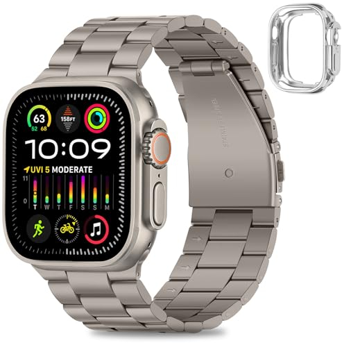 HITZEE Kompatibel with Apple Watch Ultra Armband 49mm, Edelstahl Metall Ersatzband Armbänder Band Kompatibel für Ultra 2 Ultra, 49mm Titan