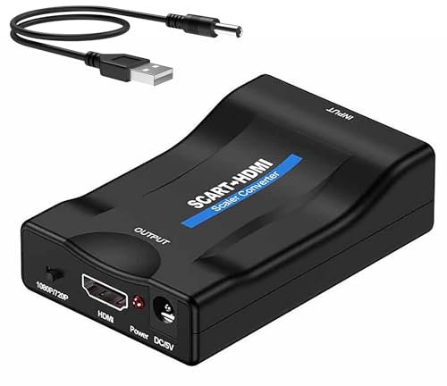 SCART to HDMI Converter, Scart to HDMI Cable Support HDMI 720P/1080P For Smartphones and HDTV, SCART To HDMI Adaptor For NTSC3.58. NTSC4.43, SECAM, PAL/M, PAL/N with Composite Audio Video Scaler