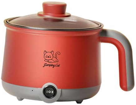Folpus Olla eléctrica multifunción para cocinar ramen, de 1,8 l, para hacer fideos, shabu, ramen, sopa, dormitorio, Gris rojo