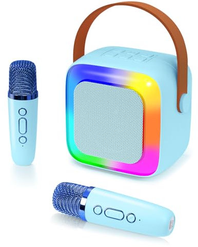 Jouet Karaoke Microphone Machine, Haut-parleur Bluetooth portable avec 2 microphones sans fil, Cadeau de Noël pour les enfants, Cadeau d'anniversaire pour les filles garçons 3 4 5 6 7 8 9 10 ans（blue）