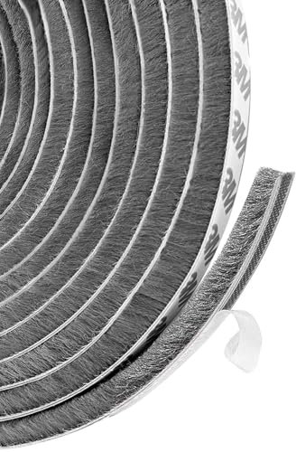Draft Excluder for Doors, Draught Excluder for Windows, 5Meters(L) x 9mm(W) x 5mm(T) Air Stopper Strip with Self-Adhesive Brush Seal Strip, Stop Draught for Door, Window, Wardrobe
