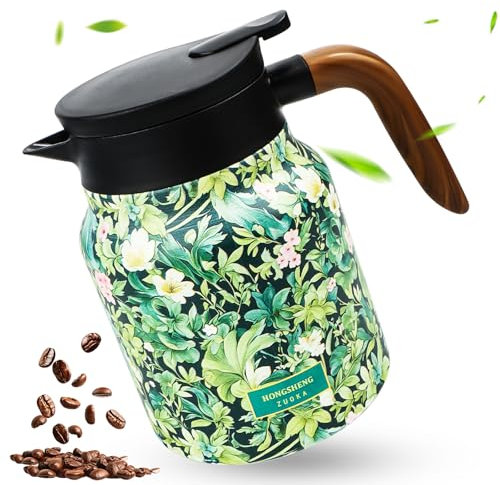 Insulated Jug 316 Stainless Steel Thermal Jug Thermal Coffee Pot 1L Tea Thermos Flask with Vintage Floral Pattern Vacuum Teapot Coffee Warming Jug Flowers Teapot for Hot Drinks