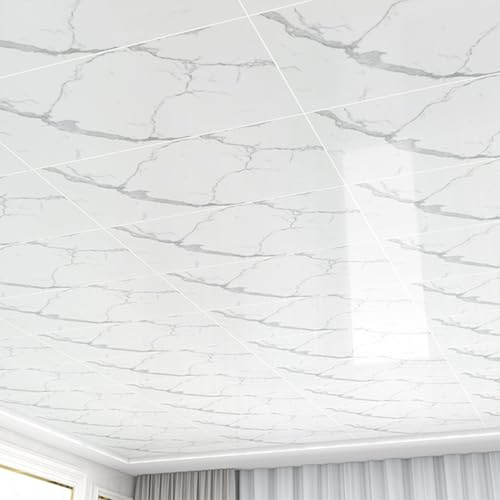 Unikicool Ceiling Tiles Panels Coving,Peel & Stick Ceiling Panels,Apartments Dorm Suspended Ceilings Tiles,2mm Thick,Waterproof Insulating,for Ceilings,Bedroom,Living & Gaming Room