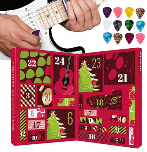 Adventskalender mit Gitarrenplektren 2025: 24 Tage Zubehör für Gitarre, Stimmgeräte, Saiten und anderes Zubehör | Erwachsene, Jugendliche, Musikliebhaber, Geschenk