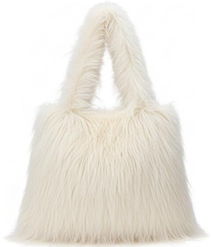 Comebachome Fluffig väska stor kapacitet fluffig handväska beige lätt lurvig väska för kvinnor vinter, Heimdekorationen