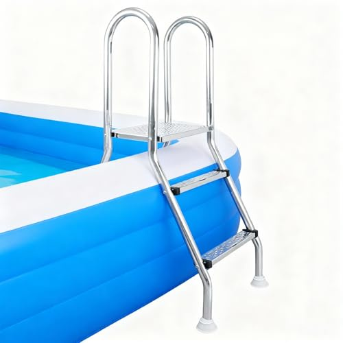 BOTOWI Échelle de Piscine avec Cadre en Acier Inoxydable 304 pour piscines Hors Sol, capacité de 150 kg, échelle d'entrée et de Sortie en Acier à 2/3/4/5 marches, marches Double Face,75cm