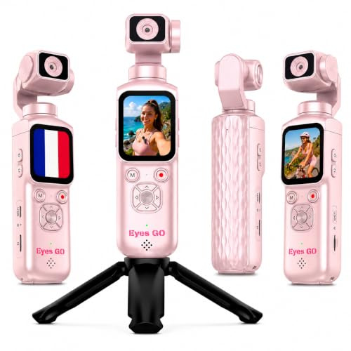 Eyes GO VLOG - Action Camera 4K 30 fps - Foto da 75 MP - Schermo Touch da 4,36 cm - Stabilizzatore Gimbal a 2 Assi con Tracciamento del Volto 180°/330° - Zoom X18 - Autonomia di 3h20 min (Rosso)