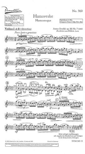 Humoreske / Zigeunerlied (Lied der alten Mutter): op. 101/7 und 55/4. Salonorchester. Violine I A/B. (Domesticum)