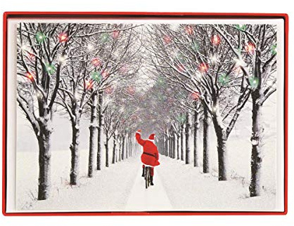 Graphique Weihnachtskarten mit Weihnachtsmann-Spielen im Schnee, 15 Stück Karten mit Umschlägen, Weihnachtsgrüße – Glitzer-Akzente – Box – 12,1 x 16,8 cm