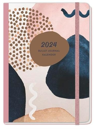 Abstract Bullet Journal A5. Taschenkalender 2024 mit Punktraster, Gummiband und Lesebändchen. Praktischer Buch-Kalender für Termine und To-dos. Handlicher Terminkalender A5