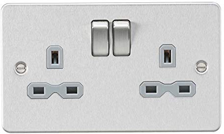 Knightsbridge FPR9000BCG Flat Plate 2G Dp Switched Socket, Silver