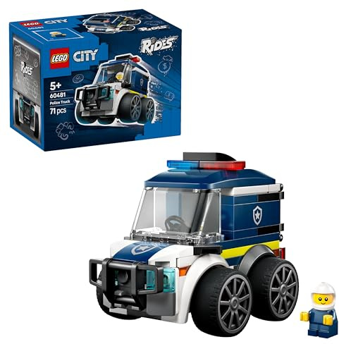 LEGO City Rides – Police Truck Toy - Emergency Vehicles Building Set w/a Police Officer Junior Minifigure - Party Bag Fillers - Small Collectible Gift for 5+ Year Old Boys - 60481
