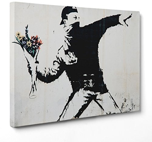 ConKrea Quadro su Tela Canvas - INTELAIATO - Pronto da Appendere - Banksy - Arte Street Art - Lanciatore di Fiori - 30x40cm - Senza Cornice - (cod.1644)