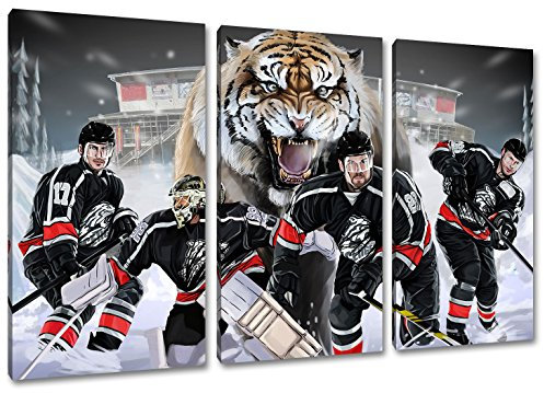 Nürnberg Eishockey, Fan Artikel Leinwandbild 3Teiler Gesamtmaß 120x80cm, Auf Holzrahmen gespannt, Kein Poster oder billig Plakat, Must Have für echte Fans