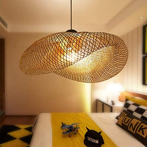 COCOL Rétro Bambou Tissé Lampe Pays Naturel Bambou Suspension Lampe Tissée À La Main Suspension E27 Réglable Hauteur Plafond Lampe Restaurant Salon Thé Décoration Lampe Couloir Veilleuse,60cm
