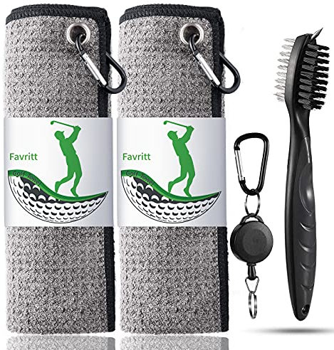 Favritt Golf Towel for Golf Bag with Clip and Accessories Set Golf Cleaning Brush Golf Club Cleaner Golf Gift for Men, Women