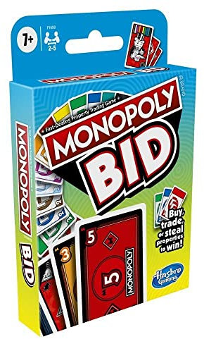 Monopoly Juego Subasta, Juego de Cartas rápido para familias y niños a Partir de 7 años