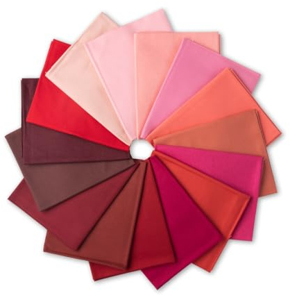 Connecting Threads Color Wheel Solid Precut 15 pcs 18x22 100% Cotton Quilting Fabric Bundle Fat Quarter (Rouge)