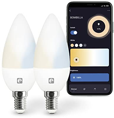 Garza Smart - Pack 2 Bombilla LED Inteligente Wifi Vela C37, 5.5W (equivale a 40W de incandescencia), E14, CCT, Intensidad regulable, Programable, Control por voz y app, Alexa/Google, WiFi 2.4GHz