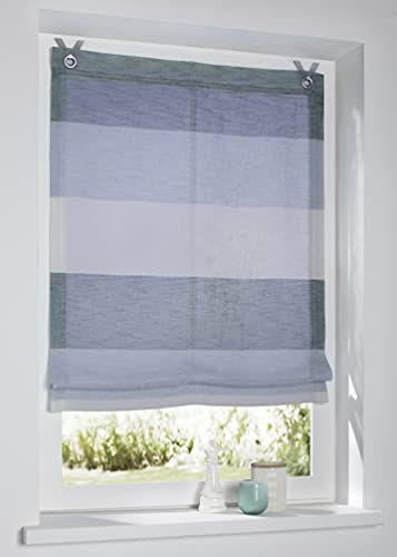 Ösenrollo Marit gestreift Aqua/grün/Creme mit bunten Webstreifen Breite 100 cm x Höhe 120 cm, incl. Fensterhaken