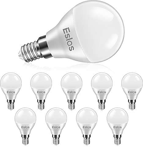 Eslas E14 LED Golf Ball Bulb 6W, G45 Small Edison Screw (SES) Light Bulb, Cool White 6000K, 600Lm 60W Incandescent Bulb Equivalent, P45 Globe Light Bulb CRI> 80+, Non-Dimmable, 10 Pack