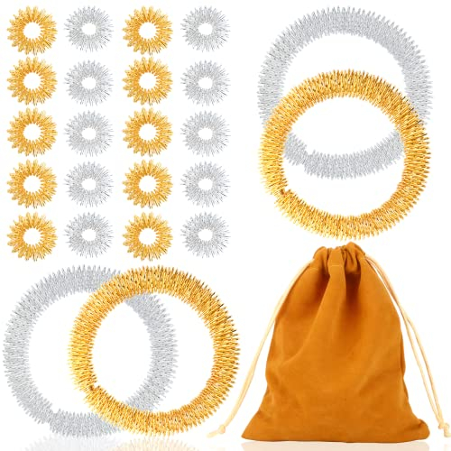 25 Stück Massageringe für Finger Handgelenk Massagering Set Stachelige Sensorische Finger Massagering für Kinder Erwachsene Büroangestellte zur Reduzierung von Stressangst(Gold Silber)