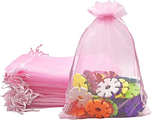 Voarge 100 Stück Rosa Organzasäckchen 13 x 18 cm Organzabeutel, Organzasäckchen für Schmuck Make-up Süßigkeiten Babyparty Weihnachtsfest Verpackung