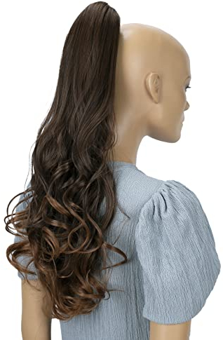 CAISHA 60cm Haarteil Ponytail Zopf Pferdeschwanz Haarverlängerung Voluminös Leicht Gewellt Braun Mix H520