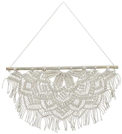 Relaxdays Makramee Wandbehang, handgefertigt, Boho Style, Wanddeko, H x B: 65 x 60,5 cm, Baumwolle & Holz, creme