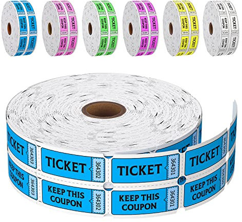 LKXSPLABE Double rouleau de 2000 tickets fluorescents pour événements, entrée, récompense en classe, collecte de fonds et prix Bleu fluo